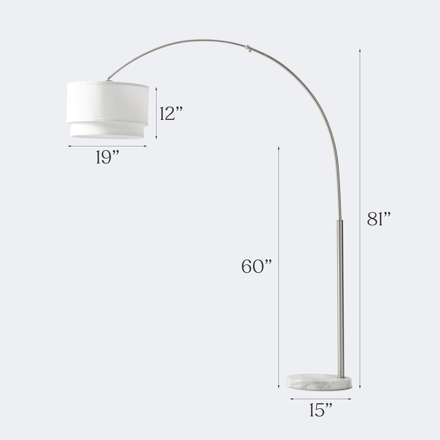 Mason 81 in. Modern Adjustable LED Arched Standing Floor Lamp with Fabric Drum Shade and Weighted Marble Base
