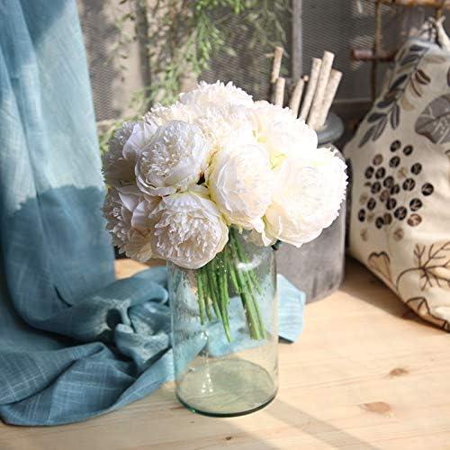 2 Bouquet 10 Heads Artificial Peony Silk Flower Leaf Home Office Wedding Party Festival Bar Decor (Cream White)