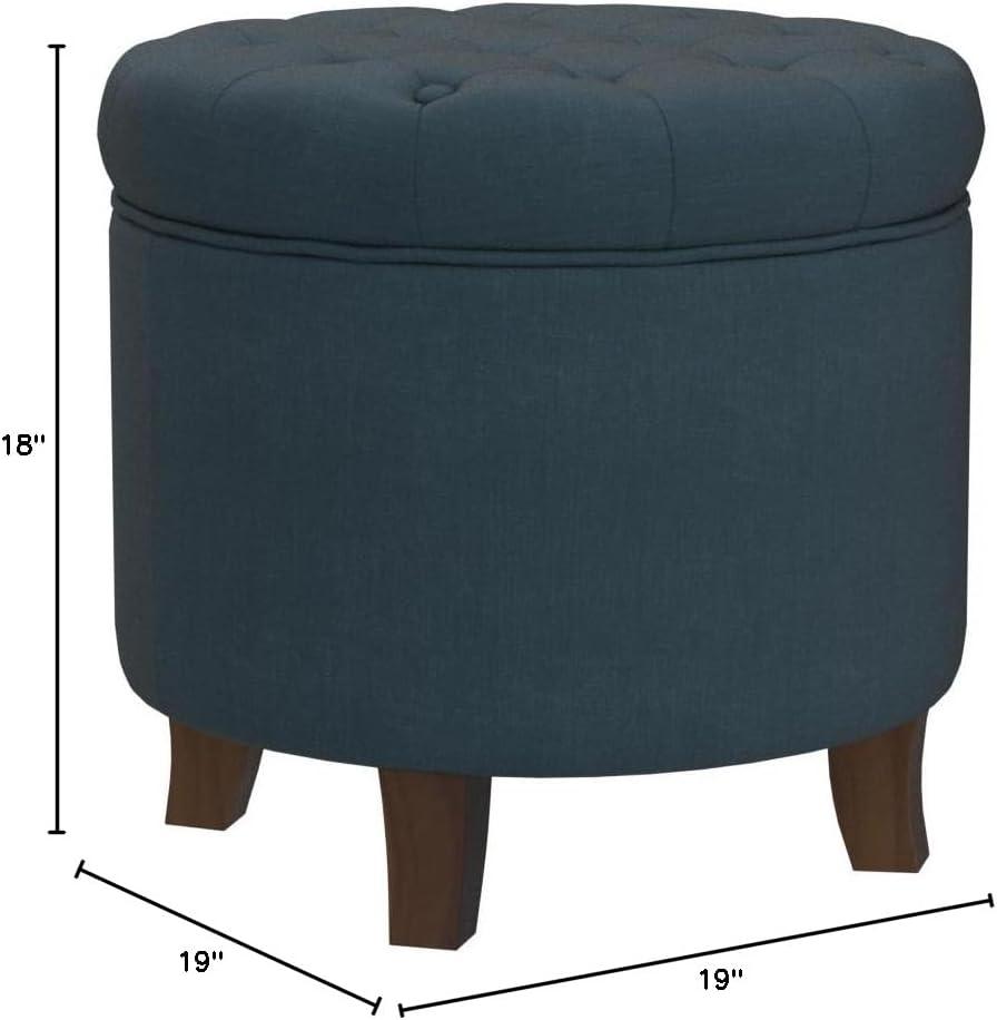 Indigo Round Tufted Storage Ottoman with Wood Legs