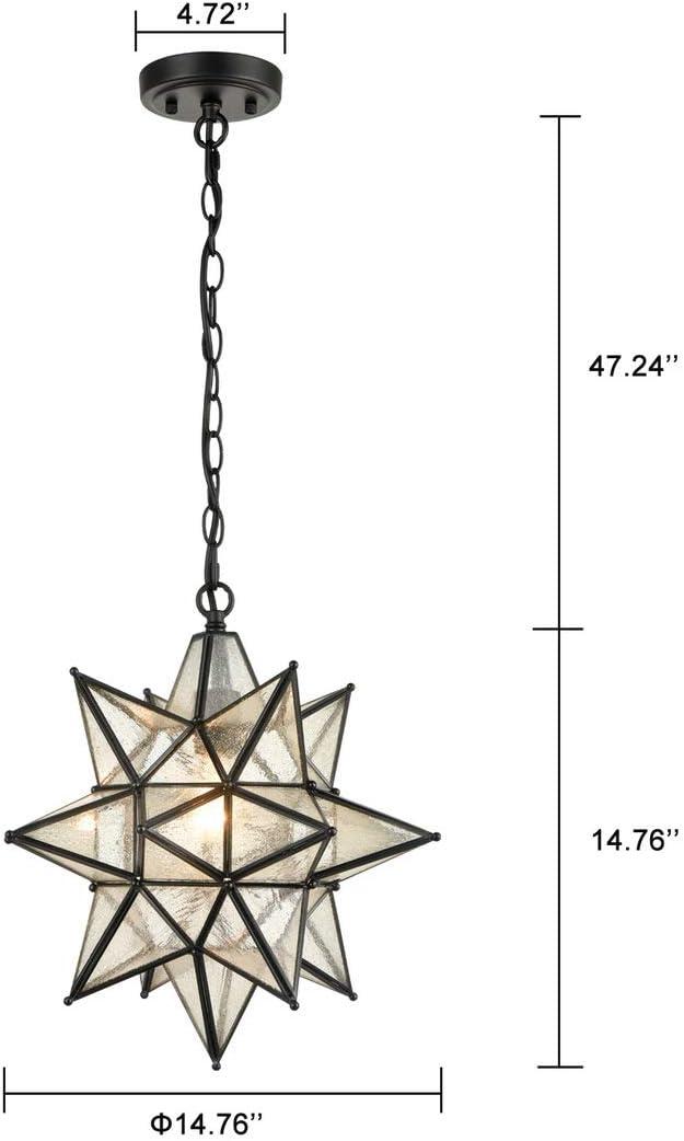 Moravian Star Pendant Chandelier Seeded Glass Black Light 15 Inches