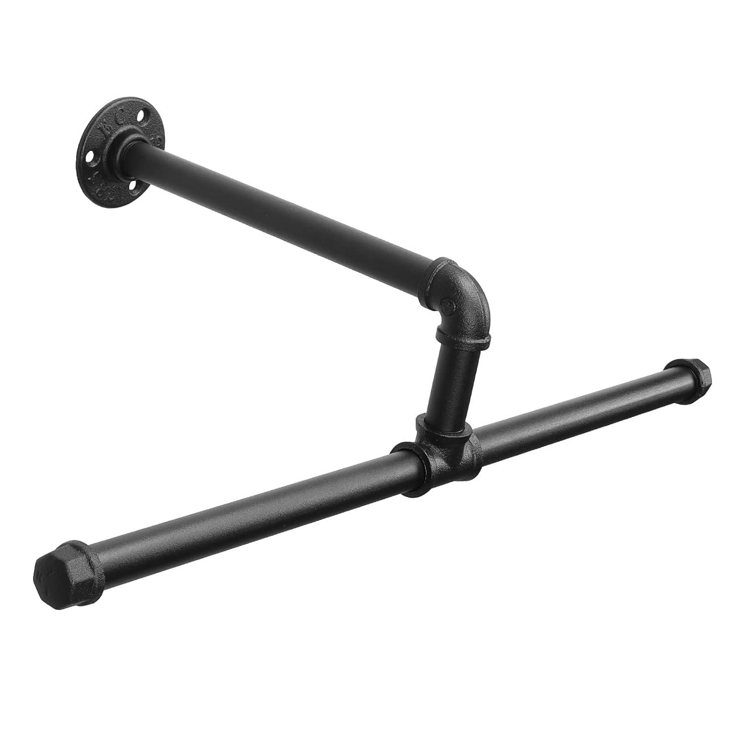 Industrial Pipe Clothes Rack Floating DIY Wall Mounted, Heavy Duty Rustic Vintage Clothing Rod, Metal Garment Bar Space-Saving Hanging for Bedroom, Bathroom and Laundry Room (Black)