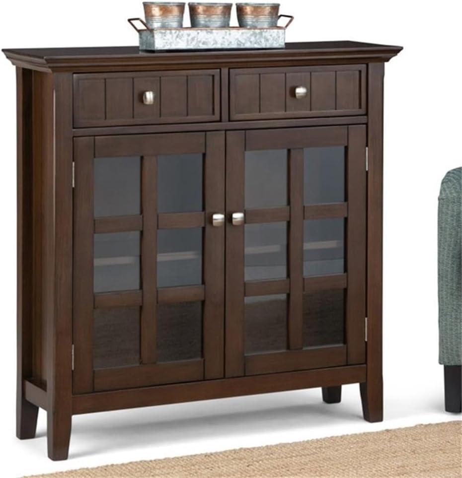 Simpli Home Acadian 36"W Solid Wood 2-Shelf Entryway Storage Cabinet with Glass Doors and 2 Drawers