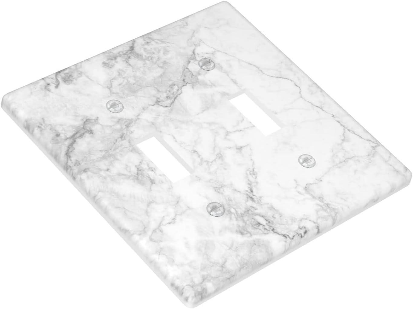 Graphics Wallplates - White Grey Marble Background Print - Double Toggle Wall Plate Cover