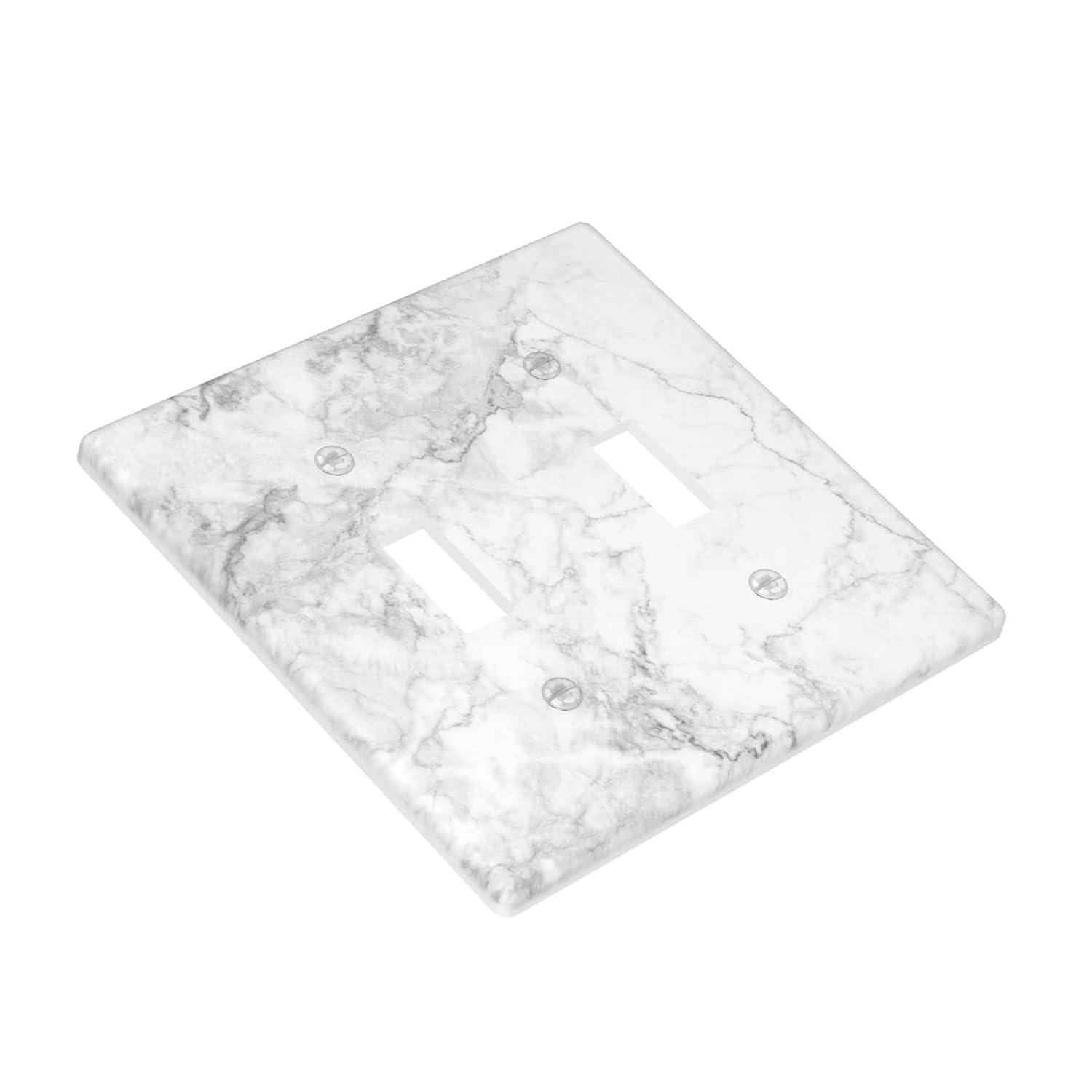 Graphics Wallplates - White Grey Marble Background Print - Double Toggle Wall Plate Cover