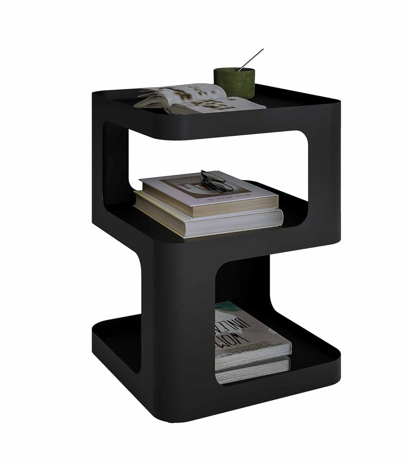 Metal Nightstand, Small End Table, Modern Side Table, Accent Bedside Table, 3 Tier Night Stands, Bed Side Table for Living Room Bedroom Outdoor Entryway, No Assembly Required, Black