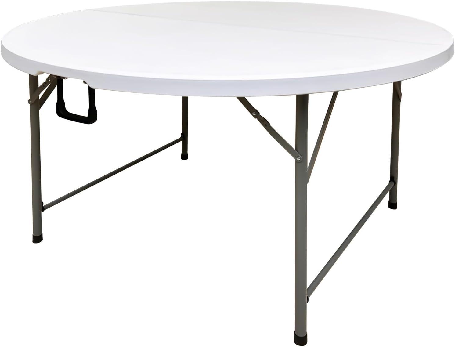 48'' Round Bi-Fold Granite White Plastic Folding Table - Heavy-Duty Plastic Folding Banquet Table