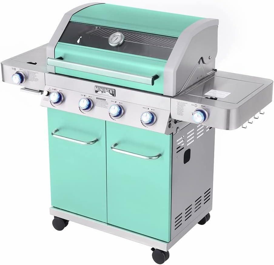 Monument Grills 35633 Colorful 4-Burner Liquid Propane 72000 BTU Gas Grill Stainless with 2 Side Burner