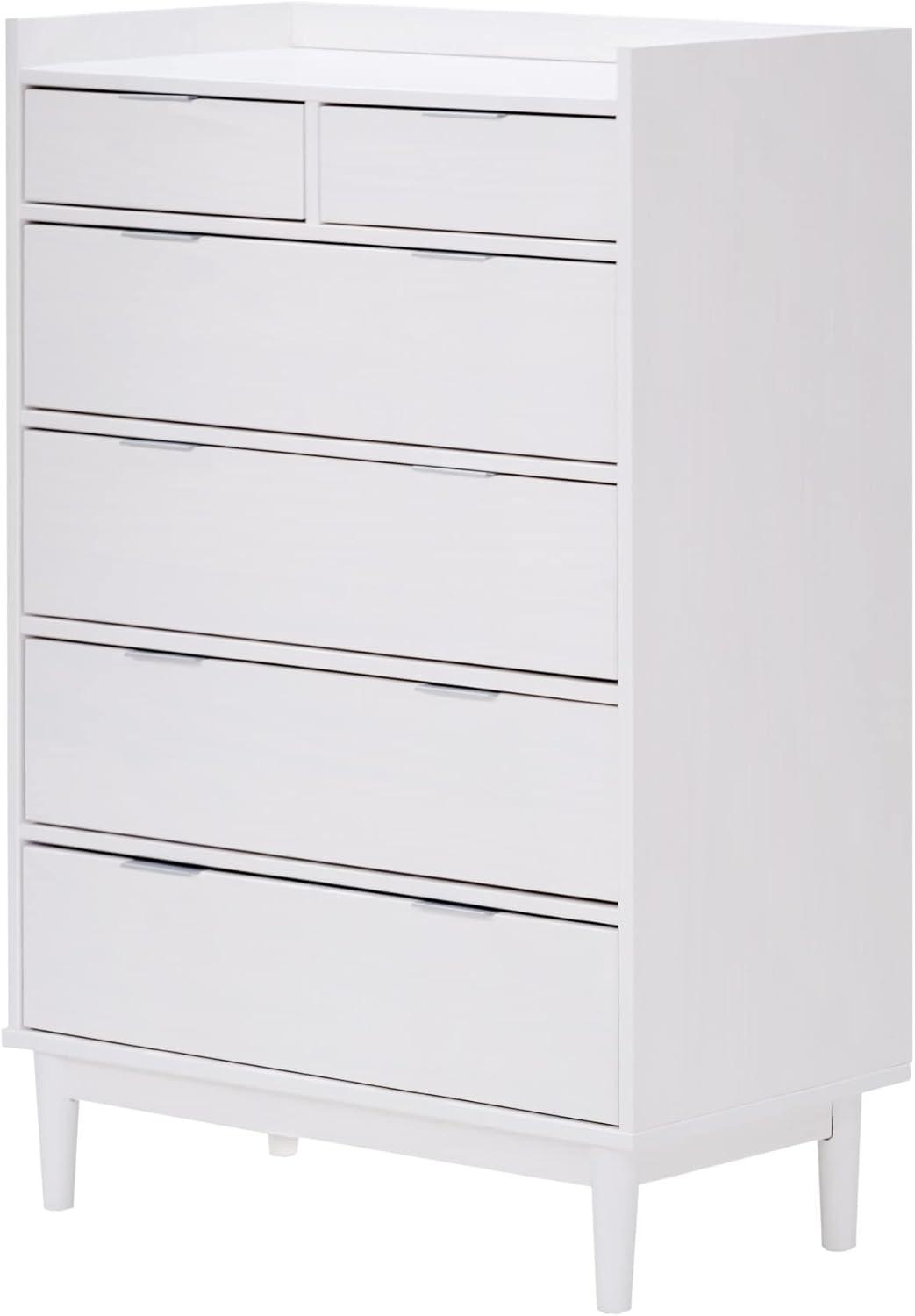 White Solid Wood Mid-Century Modern 6-Drawer Tall Dresser