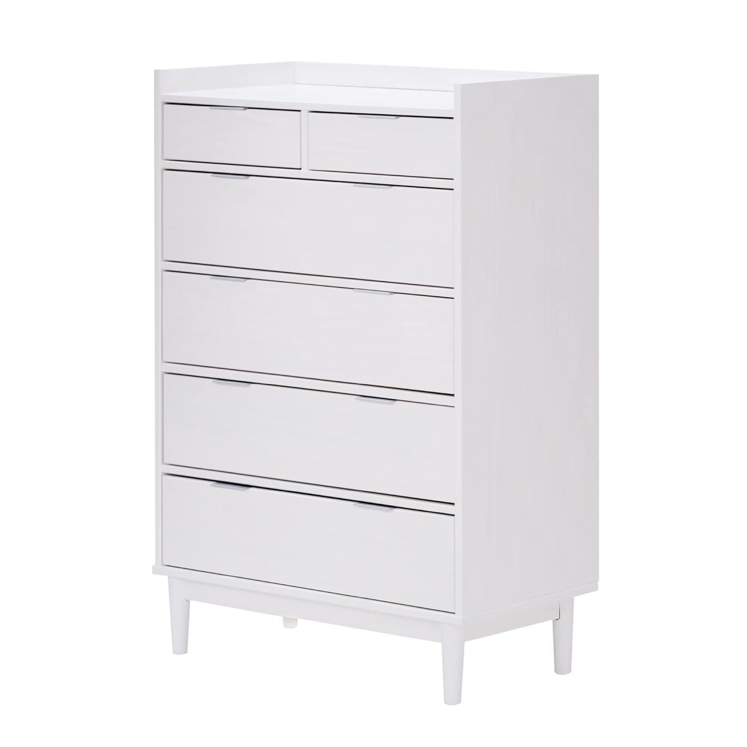 White Solid Wood Mid-Century Modern 6-Drawer Tall Dresser