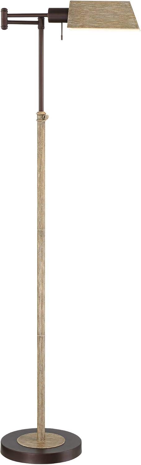 Bronze Adjustable Industrial Pharmacy Floor Lamp with Faux Wood