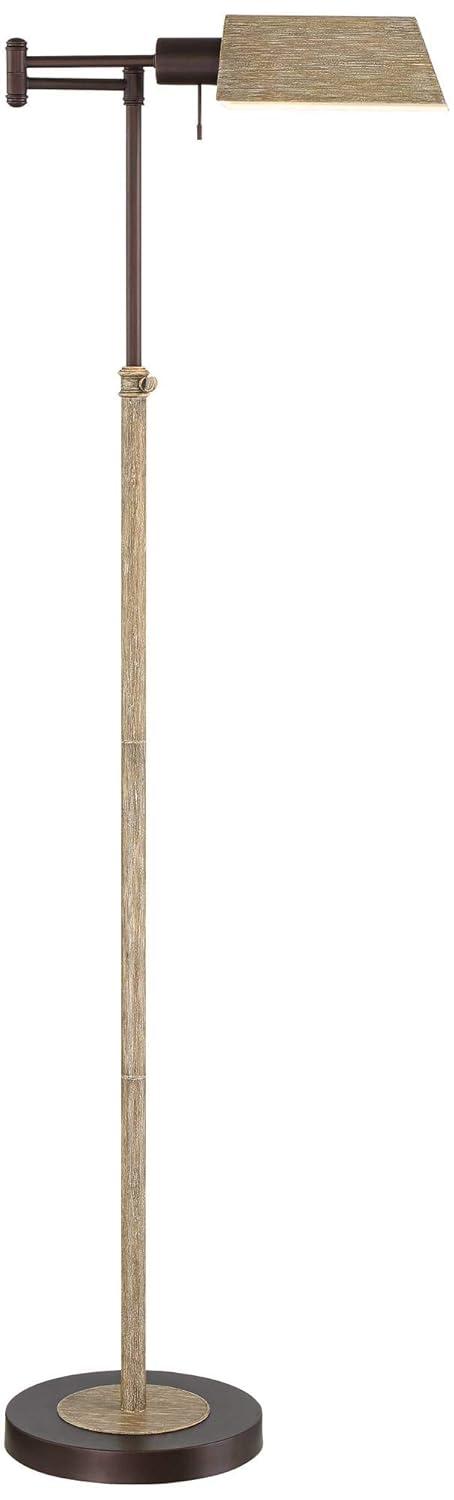 Regency Hill Rustic Farmhouse Swing Arm Pharmacy Floor Lamp 54" Tall Bronze Faux Wood Adjustable Height Living Room Reading Bedroom Office