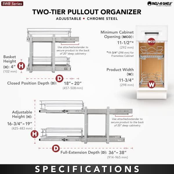 Rev-A-Shelf 5WB2 2-Tier Wire Basket Pull Out Shelf Storage for Kitchen Base Cabinet Organization, Chrome