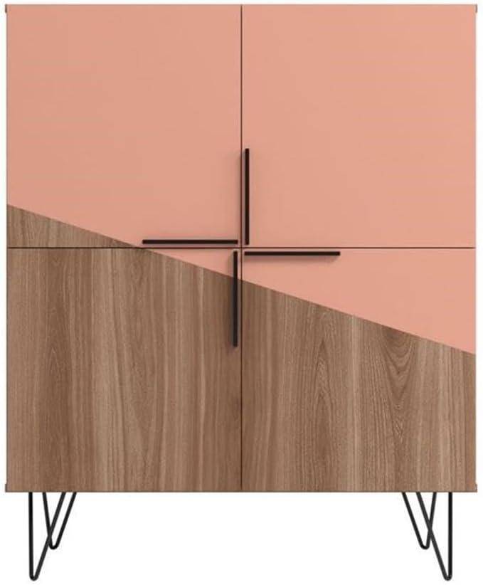 43.7" Beekman Low Cabinet Brown/Pink - Manhattan Comfort: Metal Legs, 4 Shelves, Accent Furniture