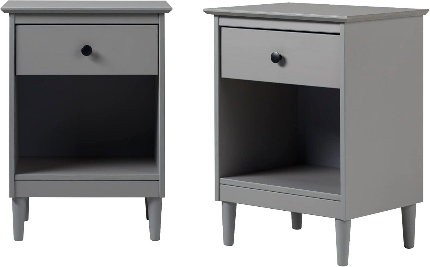 Grey Solid Wood 1-Drawer Nightstands, Set of 2