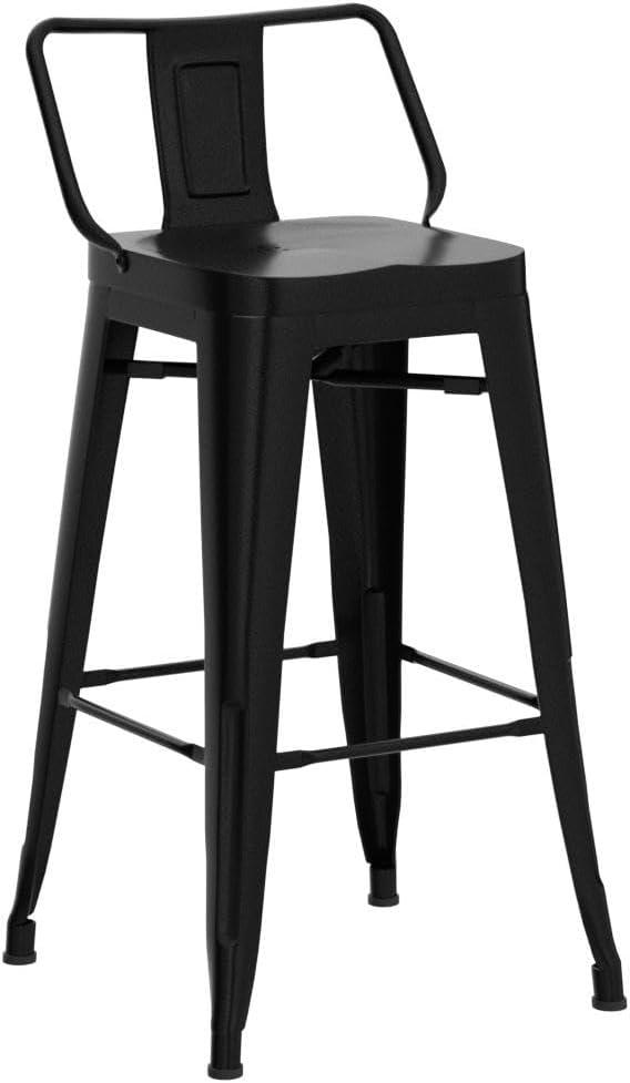 Set of 4 Black Metal and Wood Counter Height Bar Stools