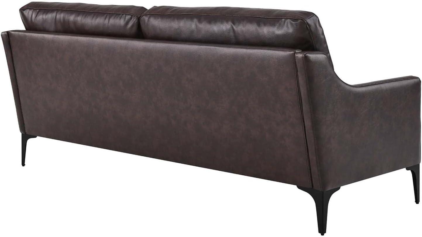 Modway Corland Modern Style Leather and Metal Sofa in Brown Finish