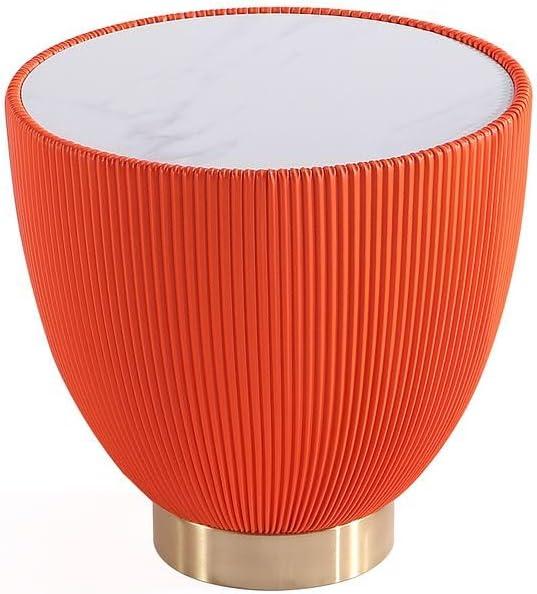 Manhattan Comfort Set of 2 Anderson Leatherette End Tables with Faux Marble Tabletop Orange: Modern Round Side Tables