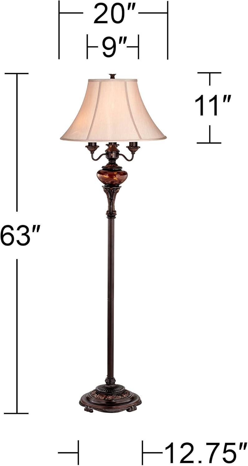 Barnes and Ivy Traditional Floor Lamp 4-Light 63" Tall Lush Bronze Tortoise Glass Font Bell Shade for Living Room Reading Bedroom Office