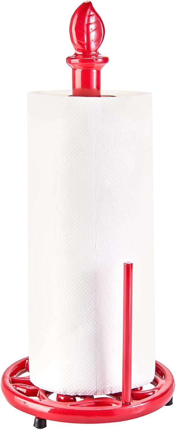 JOGREFUL Paper Towel Holder Stand, Cast Iron Kitchen Paper Towel Countertop Vintage Stand with Weighted-Base, Bathroom Organization for Family Standard Large Size Roll Paper, Mistletoe Base, Red