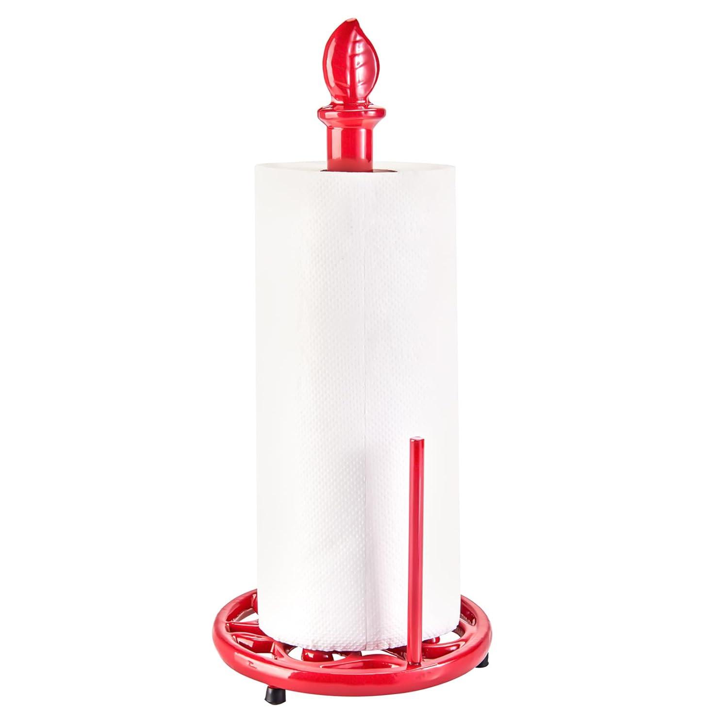 JOGREFUL Paper Towel Holder Stand, Cast Iron Kitchen Paper Towel Countertop Vintage Stand with Weighted-Base, Bathroom Organization for Family Standard Large Size Roll Paper, Mistletoe Base, Red
