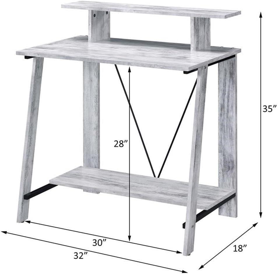 ACME Nypho Wooden 2 Shelves Writing Desk in Antique White and Black