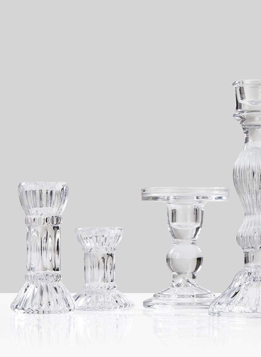 Set of 6 Clear Ribbed Glass Candlestick Holders