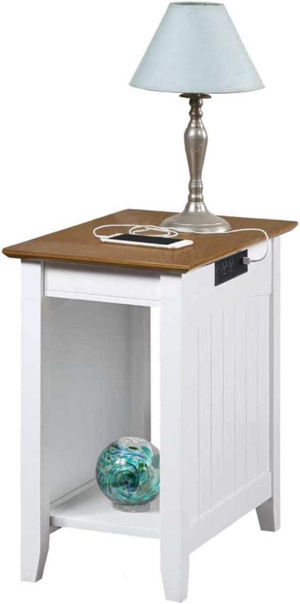 Convenience Concepts Edison End Table with Charging Station and Shelf, Driftwood/White