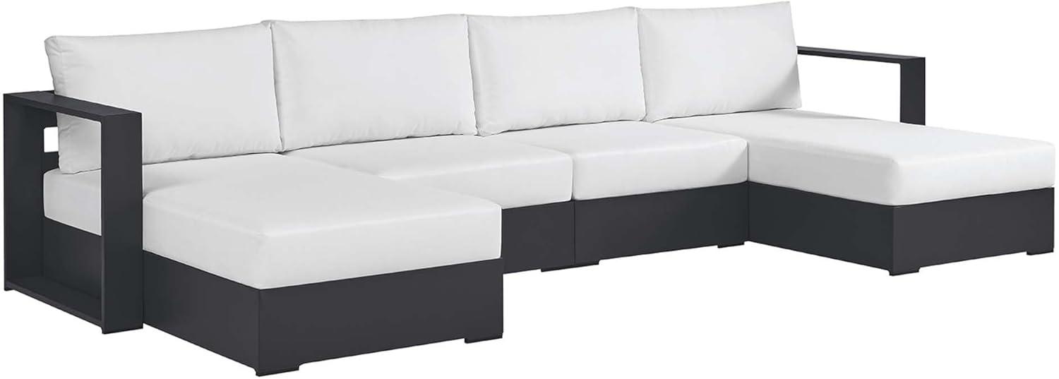 Tahoe 4-Piece Gray and White Aluminum Outdoor Sectional Sofa Set