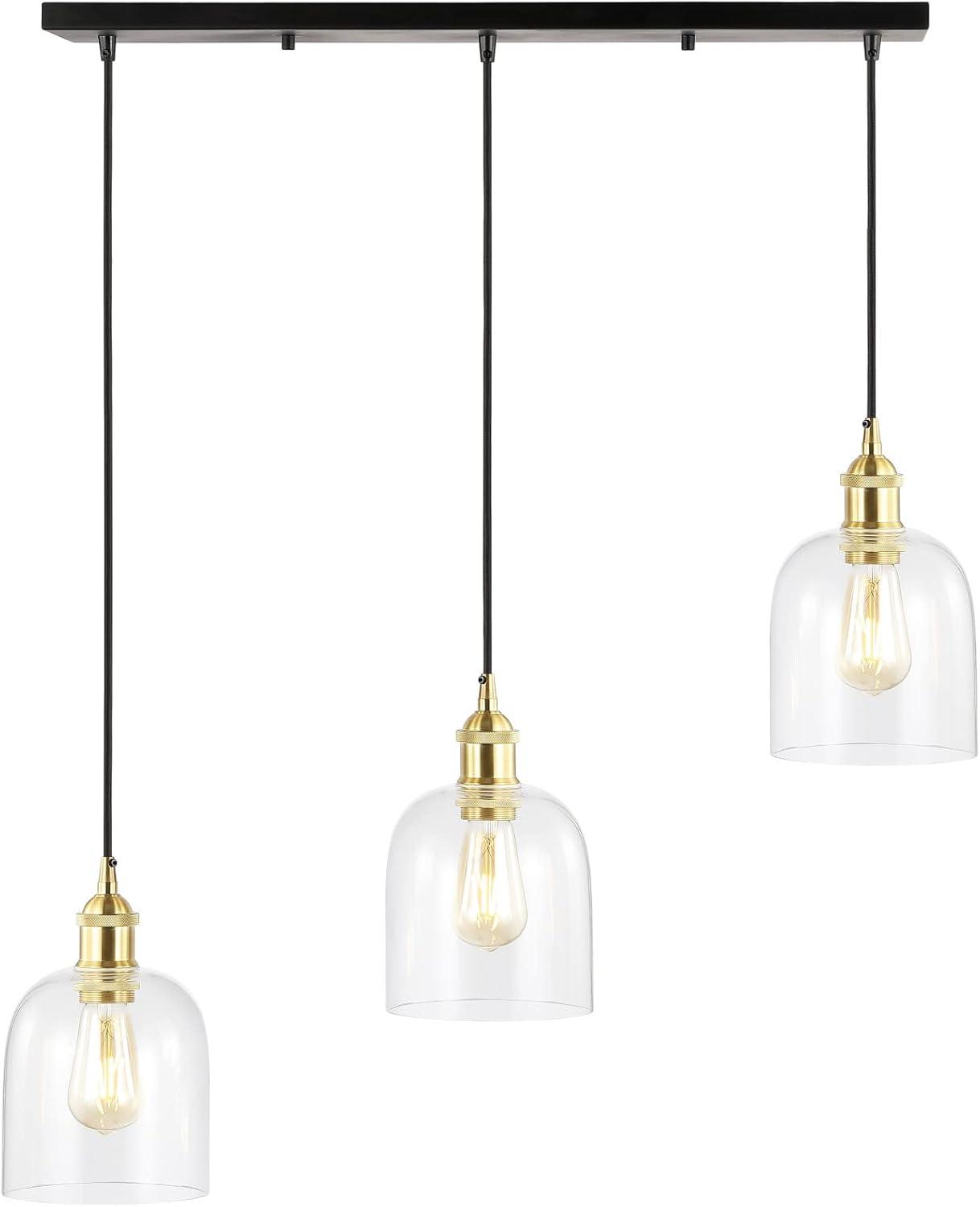 JONATHAN Y JYL1122A Cooper 25.5" 3-Light Farmhouse Contemporary Glass Linear LED Pendant Modern Transitional Adjustable Dining Room Kitchen Island Foyer Bedroom Hallway, Brass Gold/Black, 25.5 in