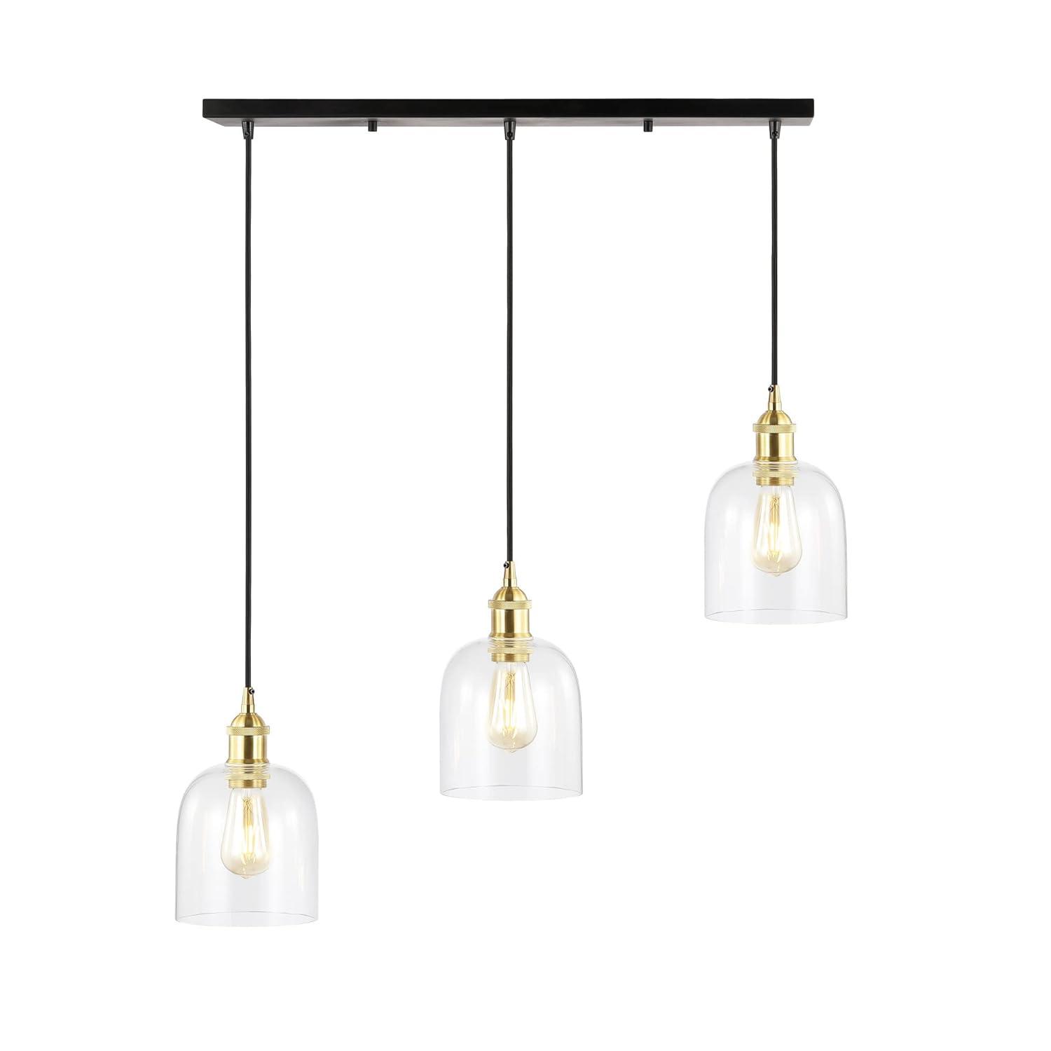 JONATHAN Y JYL1122A Cooper 25.5" 3-Light Farmhouse Contemporary Glass Linear LED Pendant Modern Transitional Adjustable Dining Room Kitchen Island Foyer Bedroom Hallway, Brass Gold/Black, 25.5 in