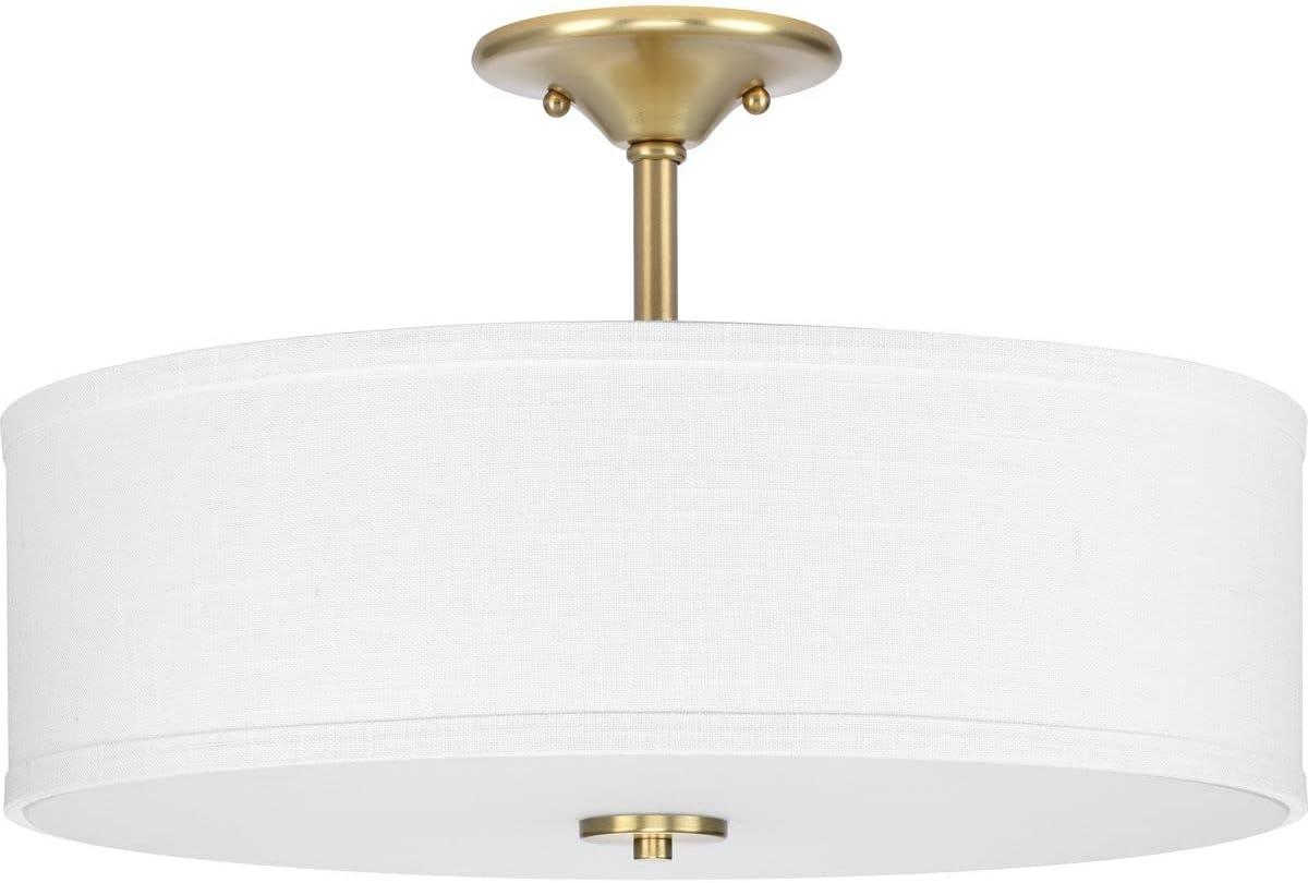 Elegant 18" Satin Brass Semi-Flush Mount with Summer Linen Shade