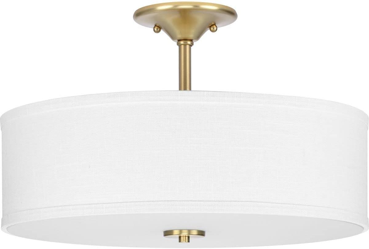 Progress Lighting, Inspire Collection, 3-Light Semi-Flush Mount, Satin Brass, Summer Linen Shade
