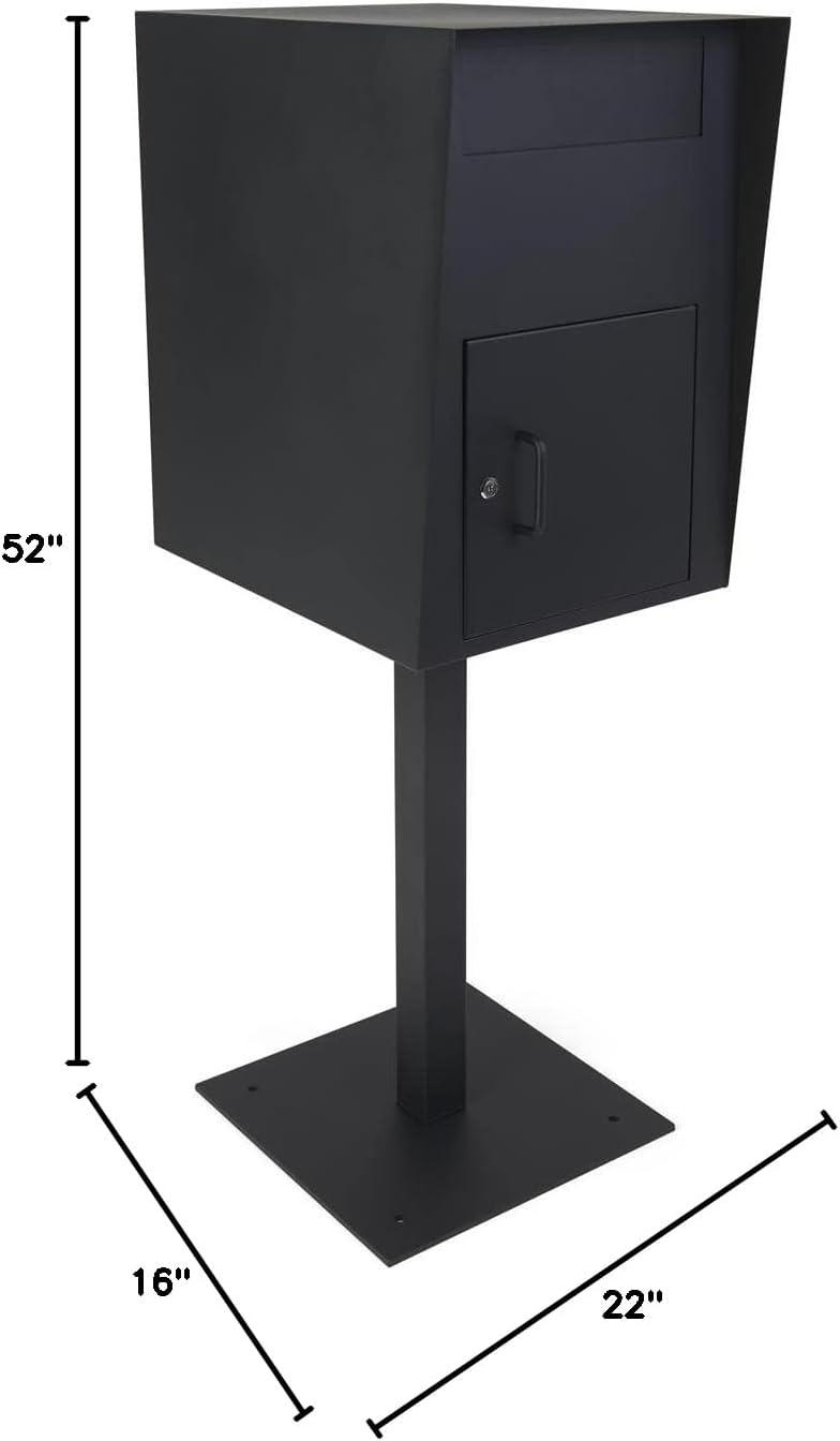 Displays2go 16 w x 52 h Outdoor Pedestal Drop Box w/ Permanent Mounting and Steel Build - Black (FDHDBBP1)