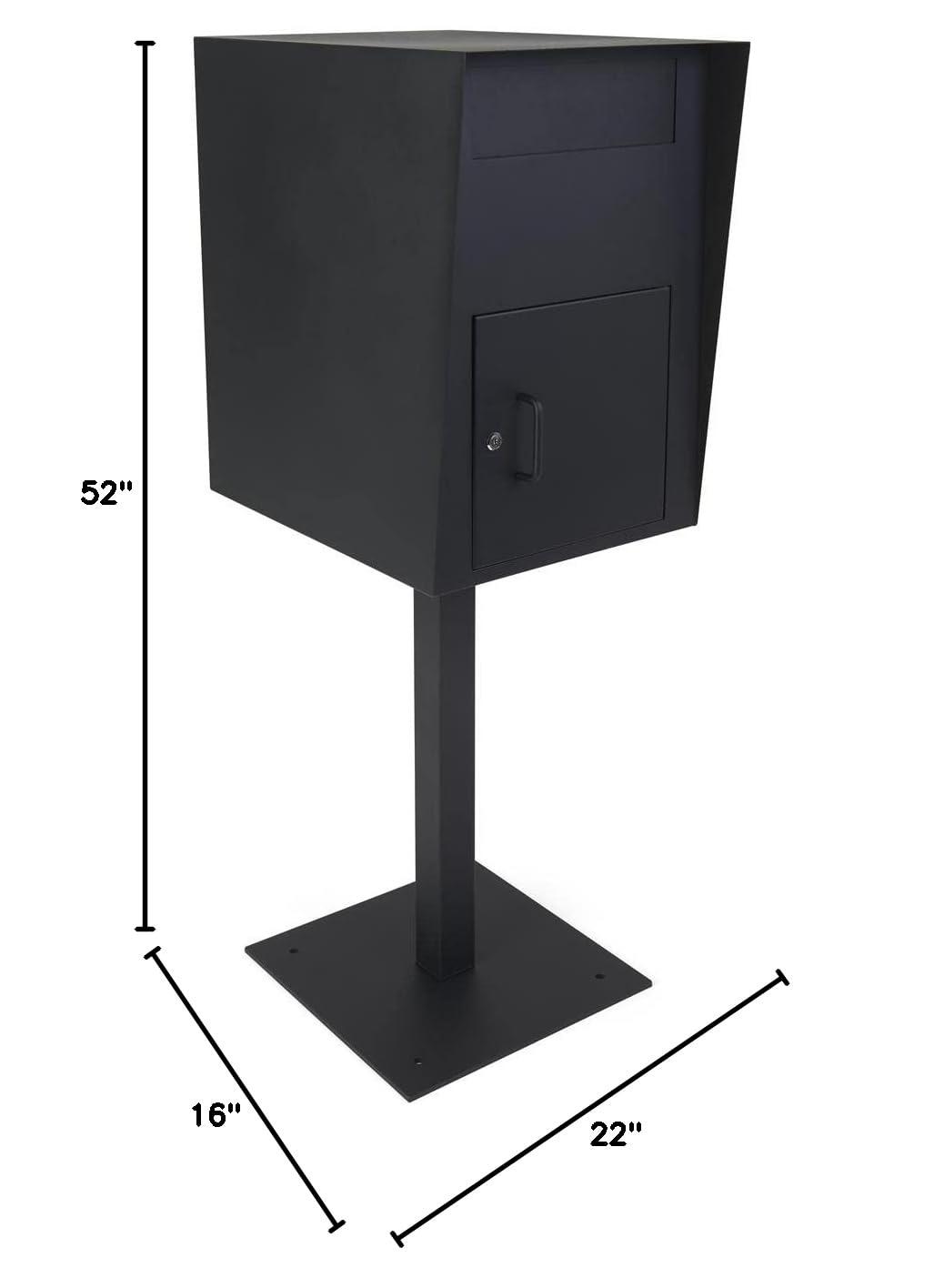 Displays2go 16 w x 52 h Outdoor Pedestal Drop Box w/ Permanent Mounting and Steel Build - Black (FDHDBBP1)