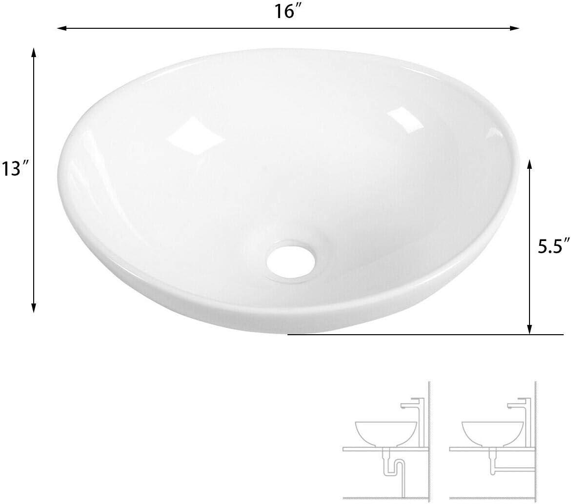 MD Bath 13'' White Ceramic Oval Bathroom Sink