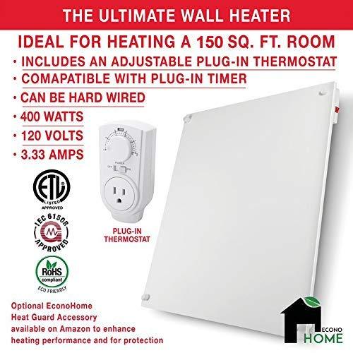 Wall Mount Space Heater Panel- 400 Watt Convector Heater, 120V Electric Heat Reflector | Ideal for 200 Sq Ft Room