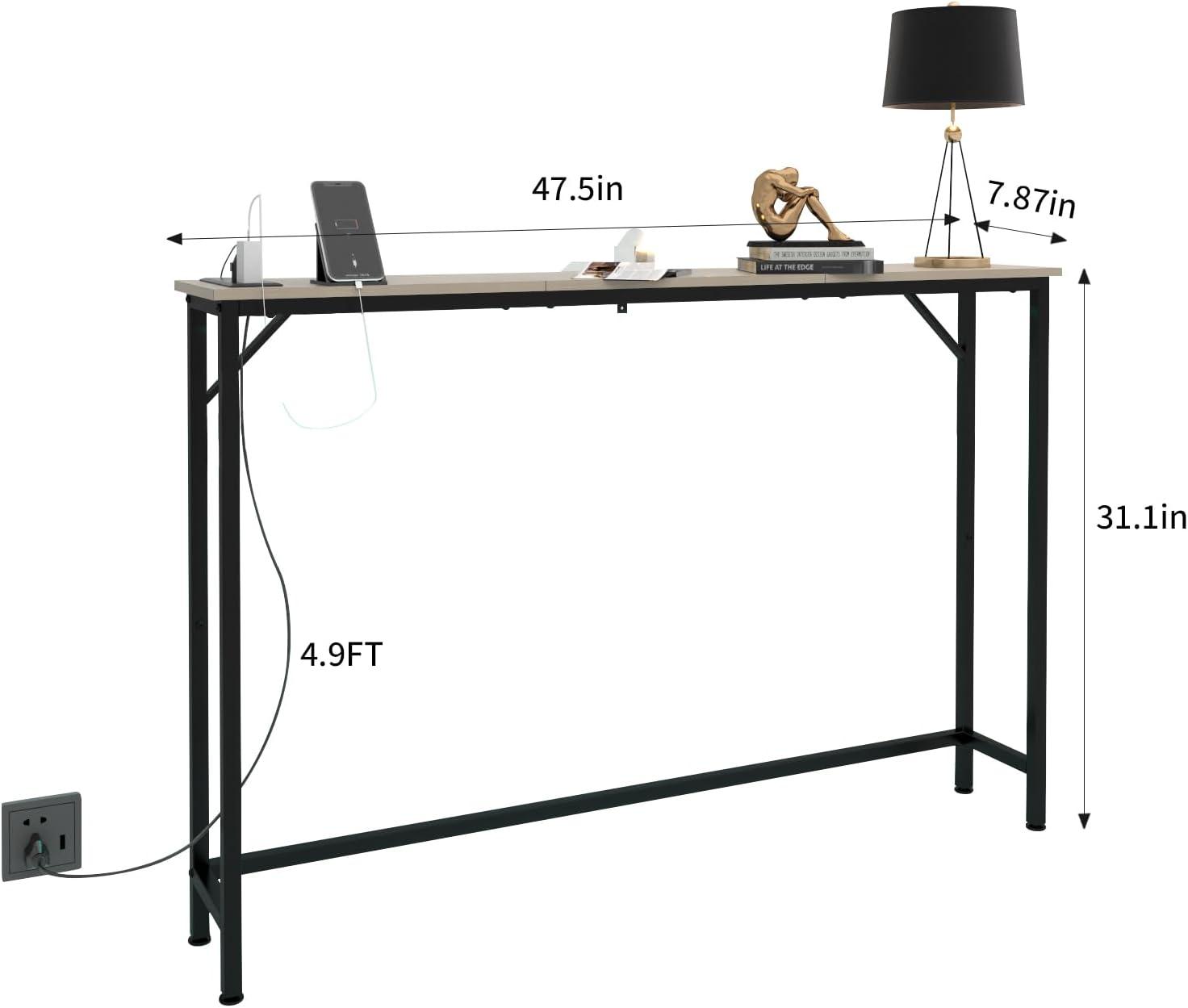5.9" Narrow Sofa Table with Outlets, Skinny Console Table with Storage, Slim Behind Couch Table for Living Room, Entryway, Hallway, Foyer - Black