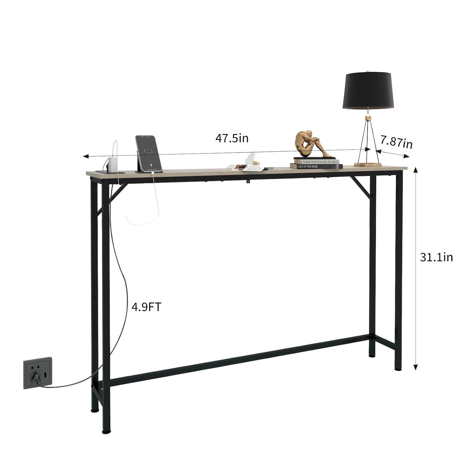 5.9" Narrow Sofa Table with Outlets, Skinny Console Table with Storage, Slim Behind Couch Table for Living Room, Entryway, Hallway, Foyer - Black