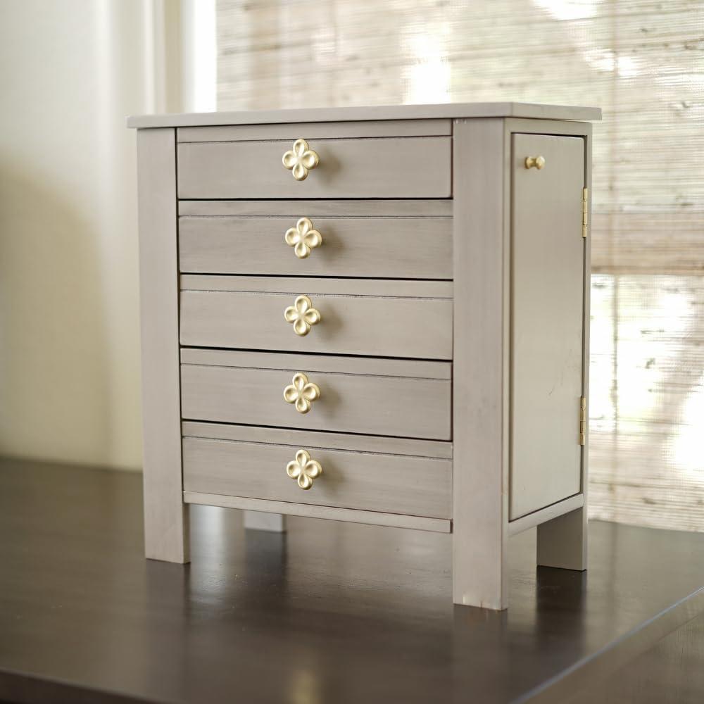 Hives and Honey Emma Wood Jewelry Chest: Modern Grey Tabletop Storage with 4 Drawers for Women