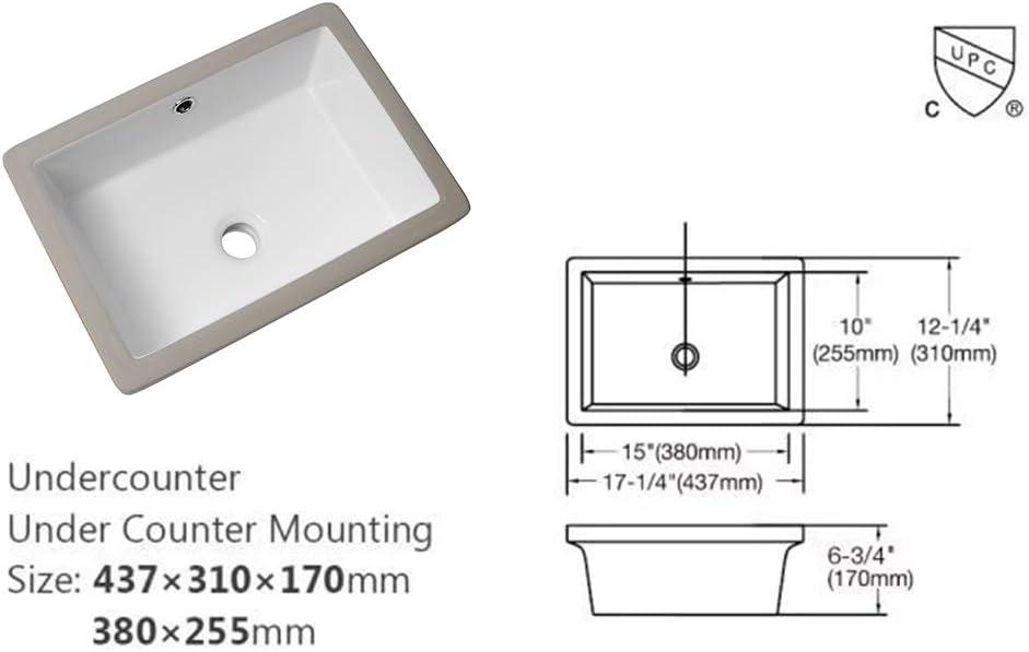 18" L x 14" W Undermount White Ceramic Rectangle Sink Under Counter Basin Bathroom Sink