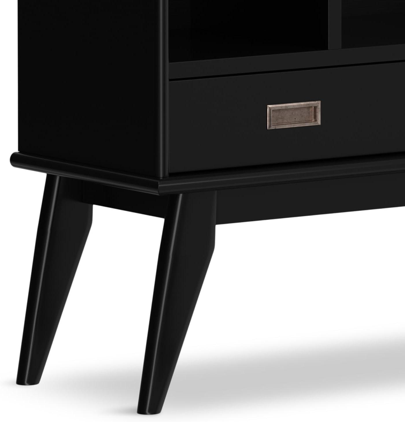 Simpli Home Draper SOLID HARDWOOD 64 inch x 35 inch Mid Century Modern Wide Bookcase and Storage Unit in Black