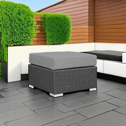 Modway Sojourn Aluminum and Rattan Patio Ottoman in Canvas/Gray