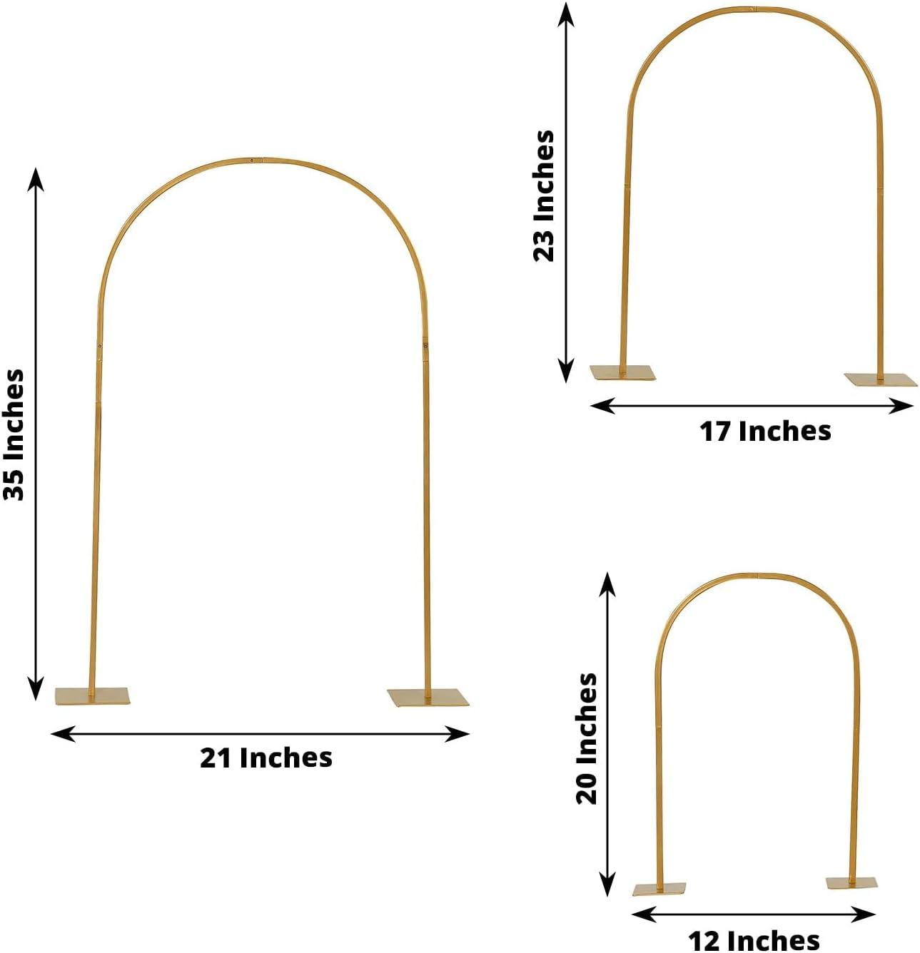 TABLECLOTHSFACTORY Set of 3 Gold Metal Wedding Cake Chiara Arch Table Centerpieces with Rounded Top, Flower Stand Frame with Detachable Base - 20",23",35" For Party & Decorations