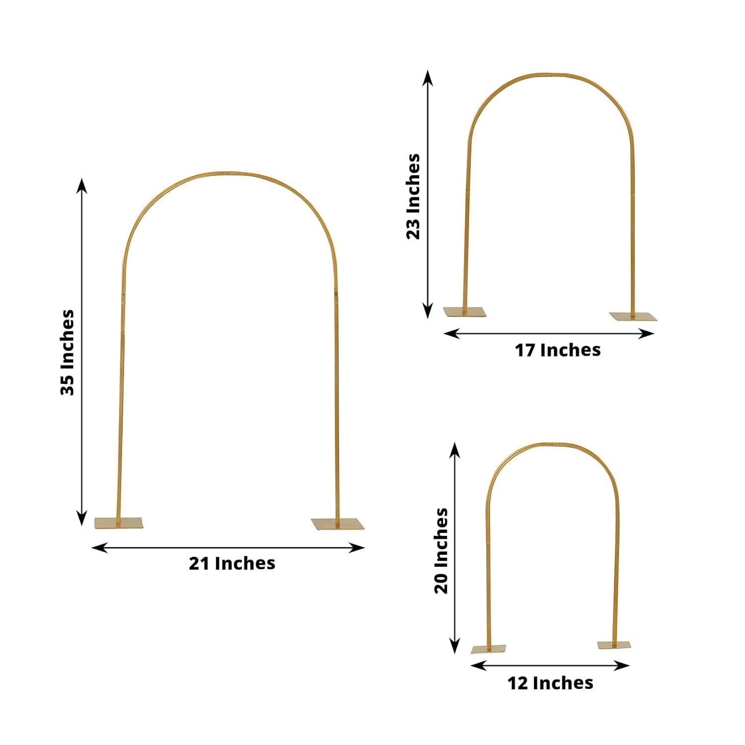 TABLECLOTHSFACTORY Set of 3 Gold Metal Wedding Cake Chiara Arch Table Centerpieces with Rounded Top, Flower Stand Frame with Detachable Base - 20",23",35" For Party & Decorations