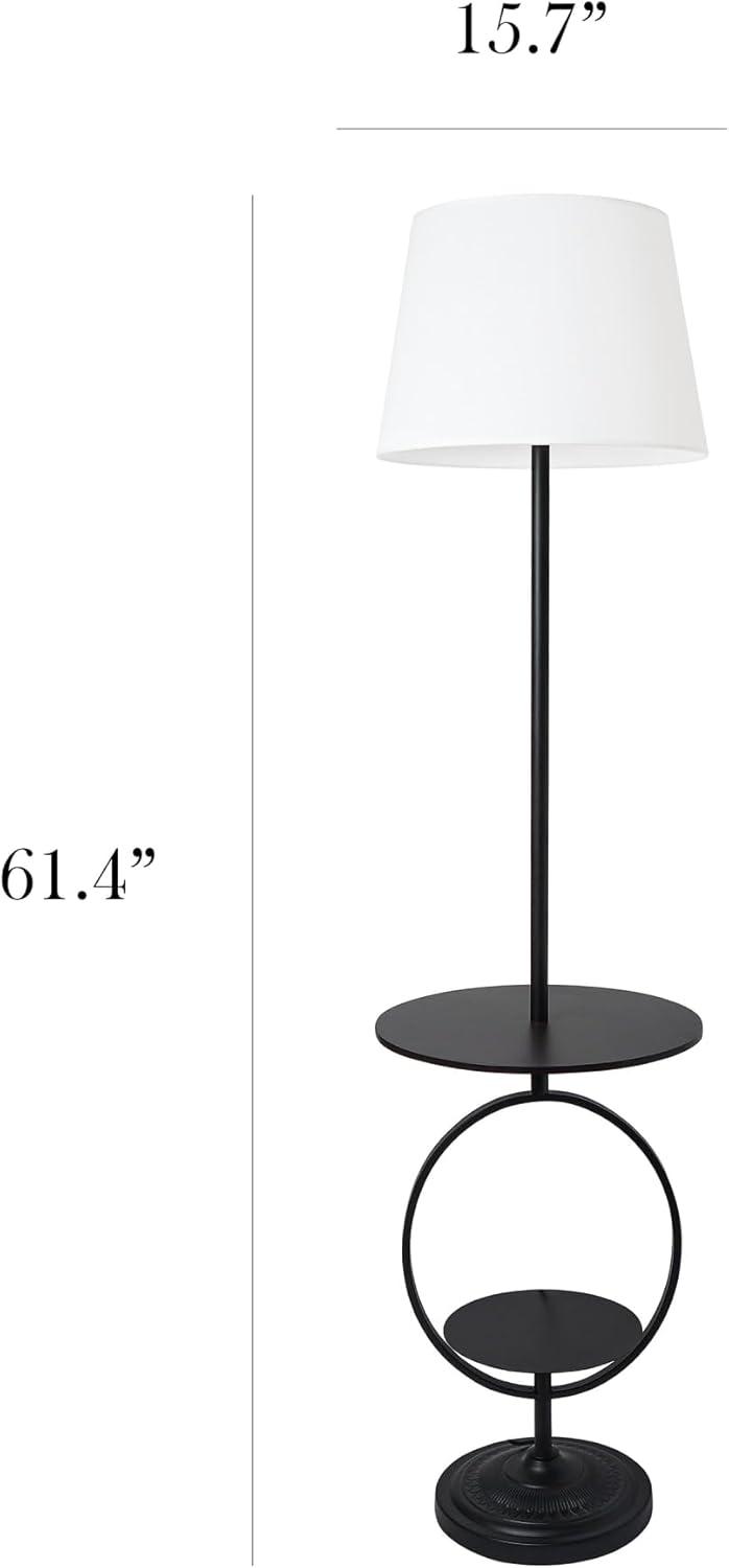 Bedside Nightstand End Table Dual Shelf Decorative Floor Lamp Black - Elegant Designs: Modern Metal with Linen Shade, ETL Listed