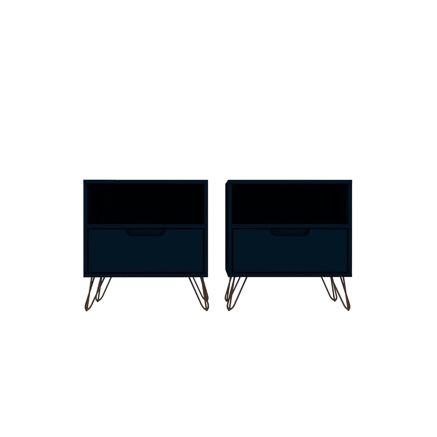Set of 2 Rockefeller 1 Drawer Nightstands Tatiana Midnight Blue - Manhattan Comfort
