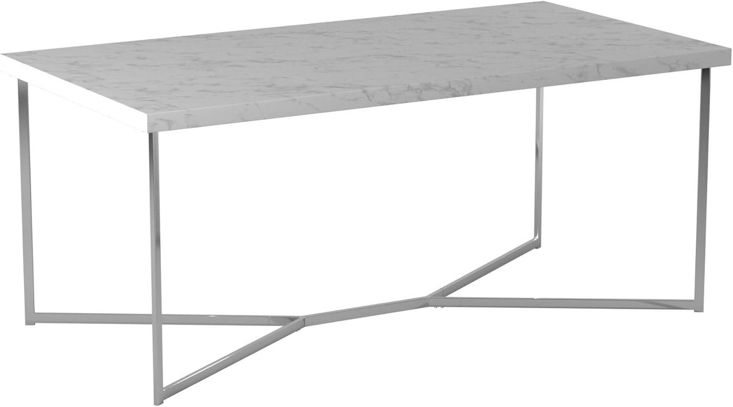 42" Rectangular Coffee Table in White Faux Marble with Chrome Metal Base