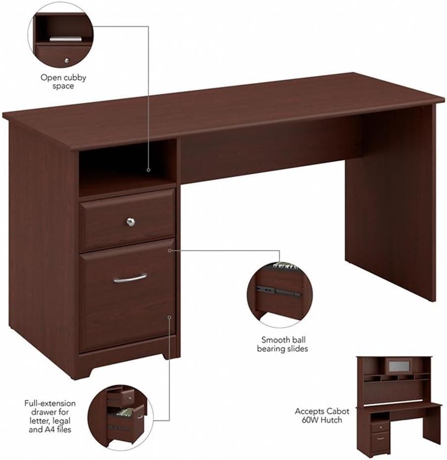 Bush Furniture Cabot 60" Computer Desk with Storage, Harvest Cherry