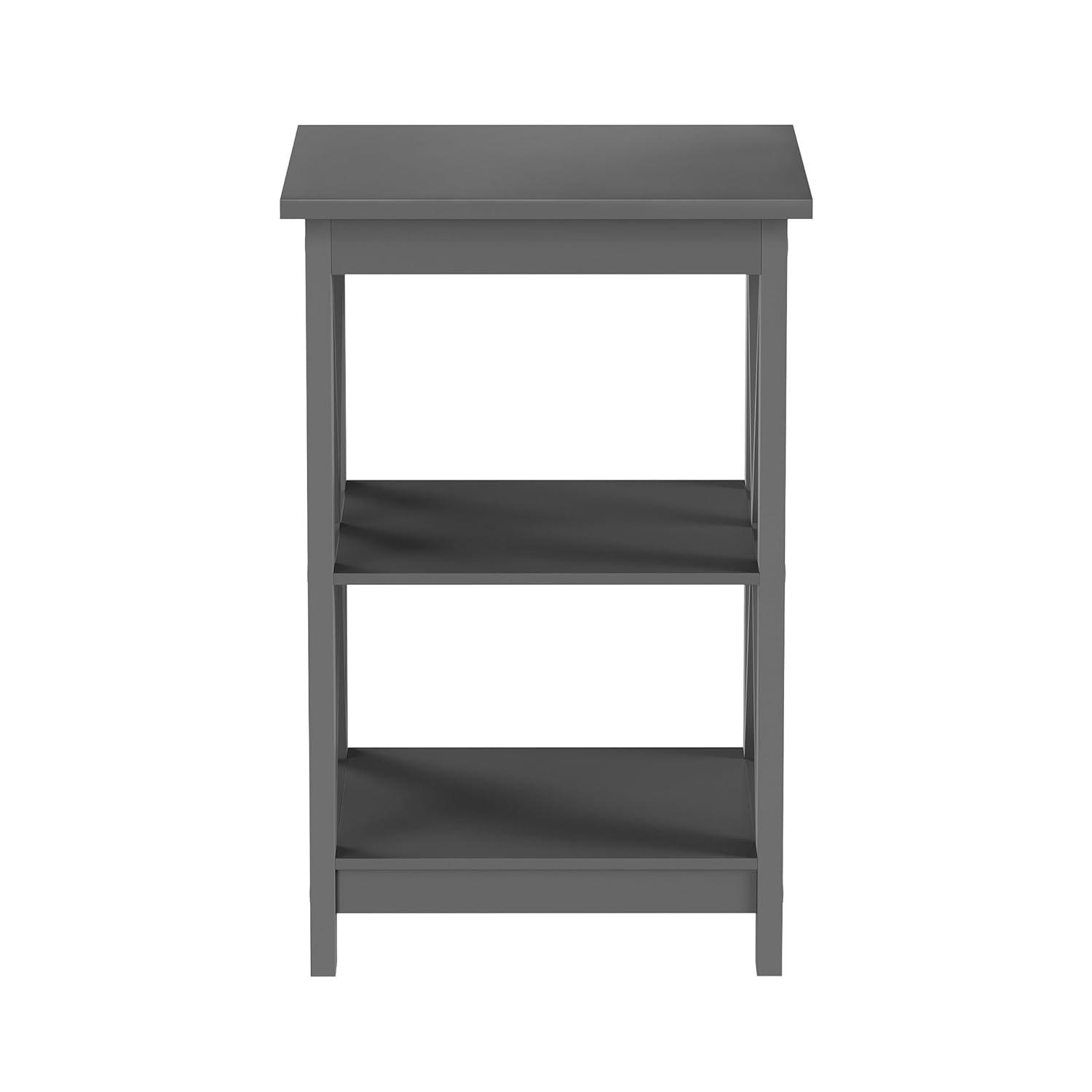 Queribus Side Tables with Two Shelves – 2 Piece Contemporary Nightstands with X-Legs – Wooden End Table Pair for Living Room or Bedroom