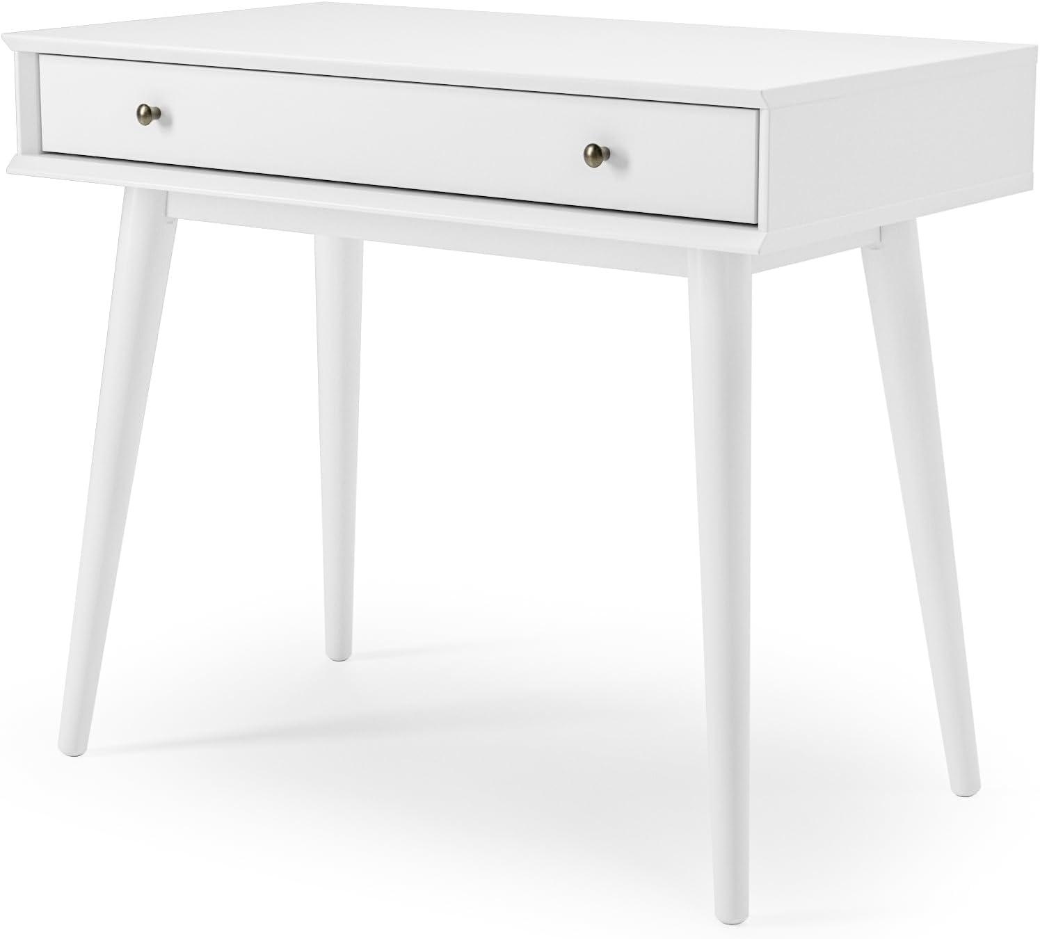 Camaflexi Mid Century Modern Desk Solid Wood Writing Table for Small Spaces, White